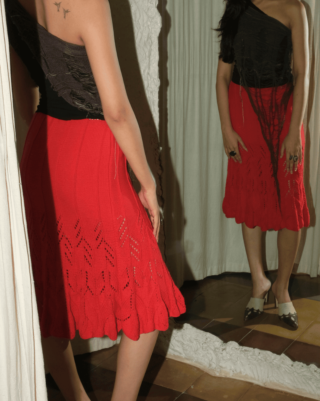 Situationist - Red Hand Knitted Tulip Skirt