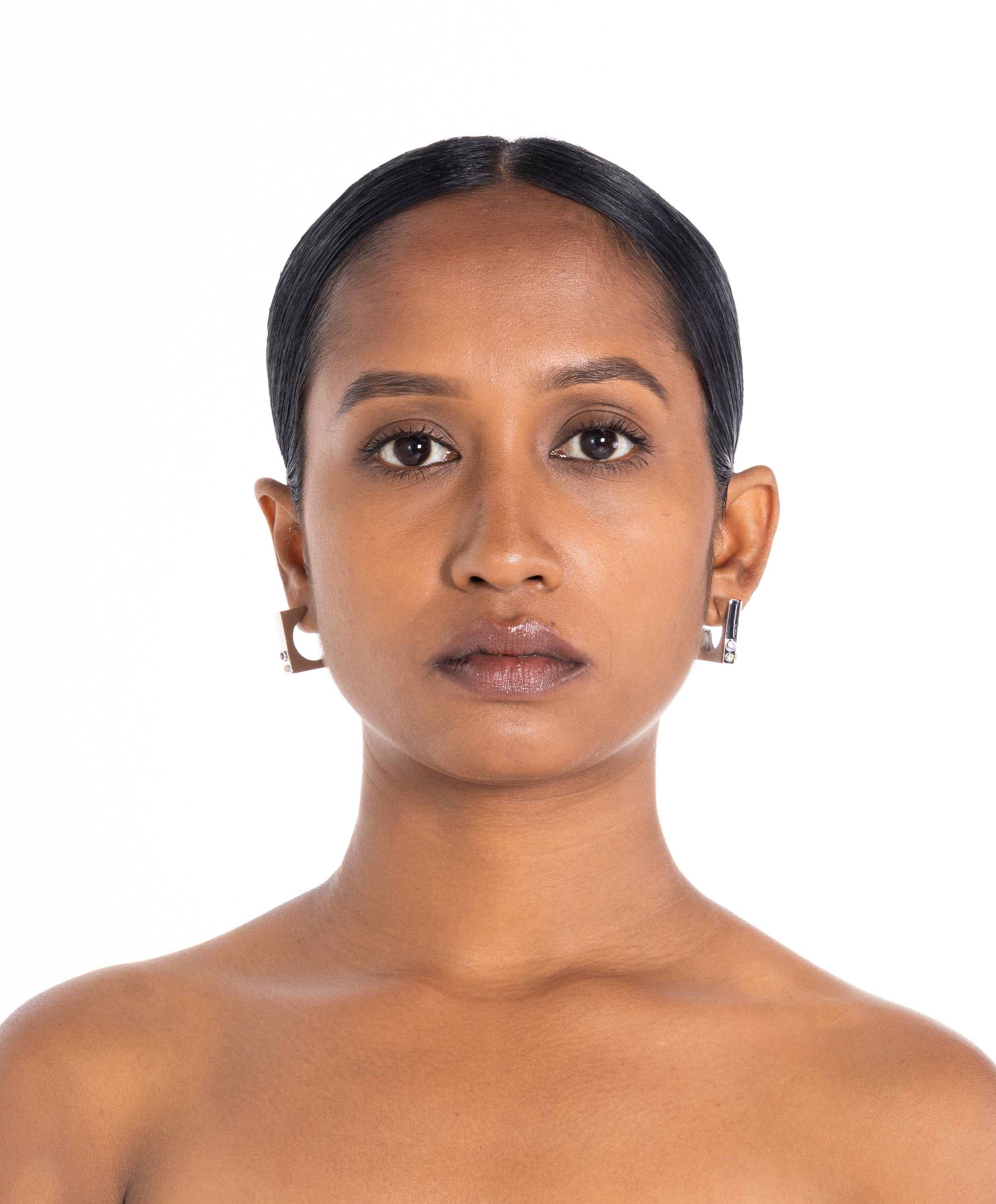 Maison Megh Edge Hoops with Gems Silver