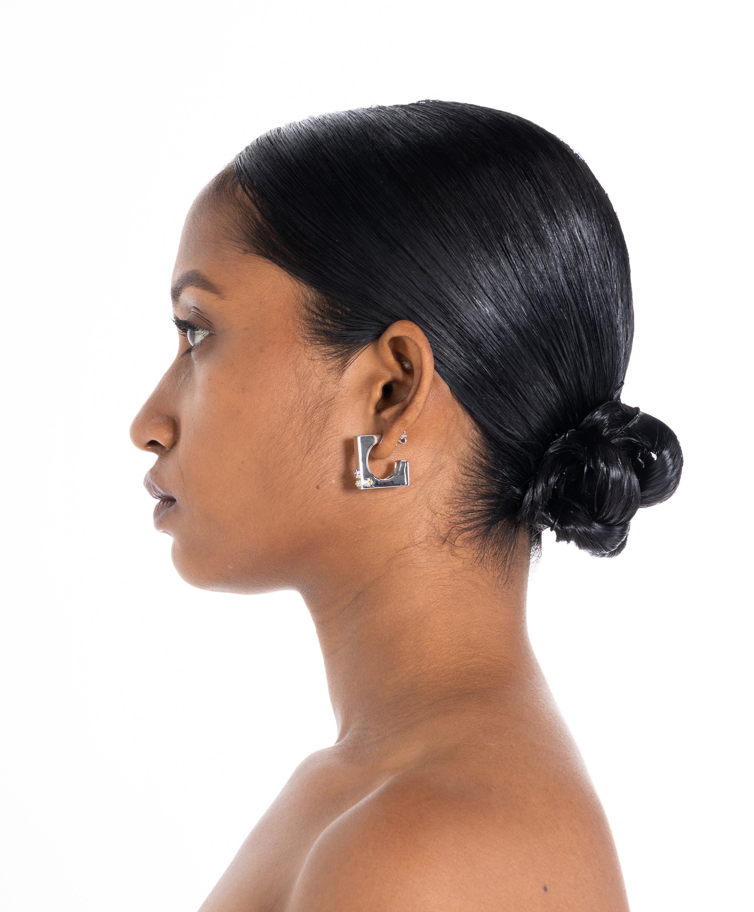 Maison Megh Edge Hoops with Gems Silver