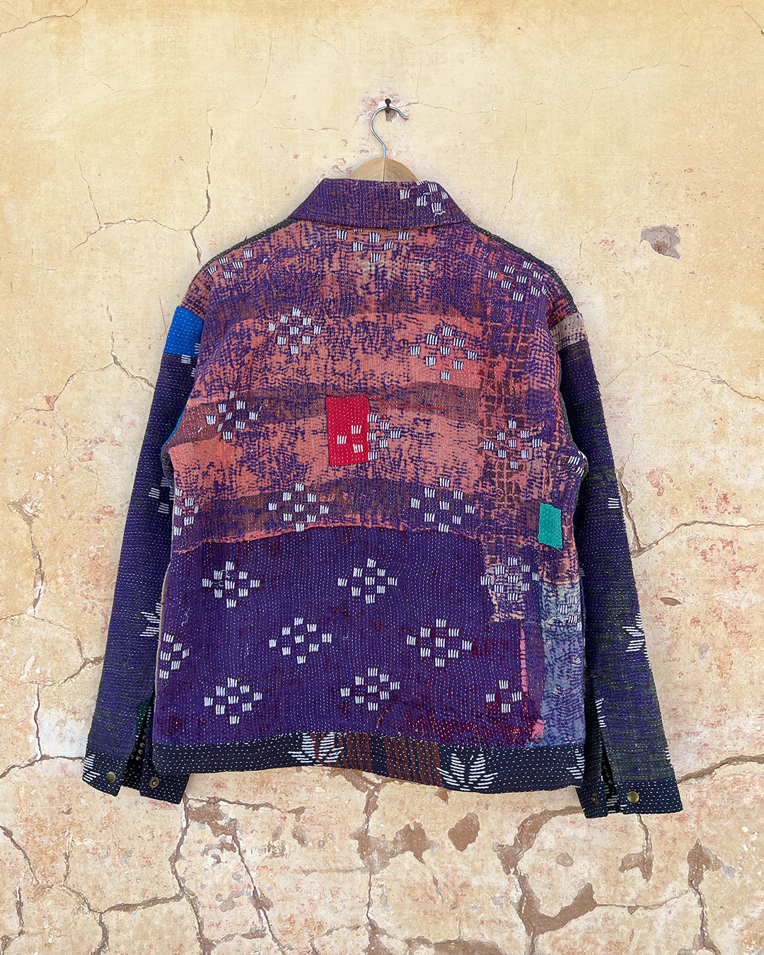 Textured jacket with geometric pattern on a textured beige background DAY-AND-AGE-BHERUNDA-JACKET-TWO-EXTRA-LIVES