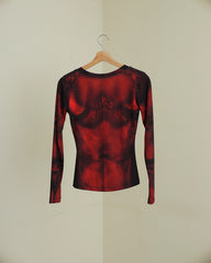 NOW AND THEN RED BODY PRINT LONG SLEEVE TOP