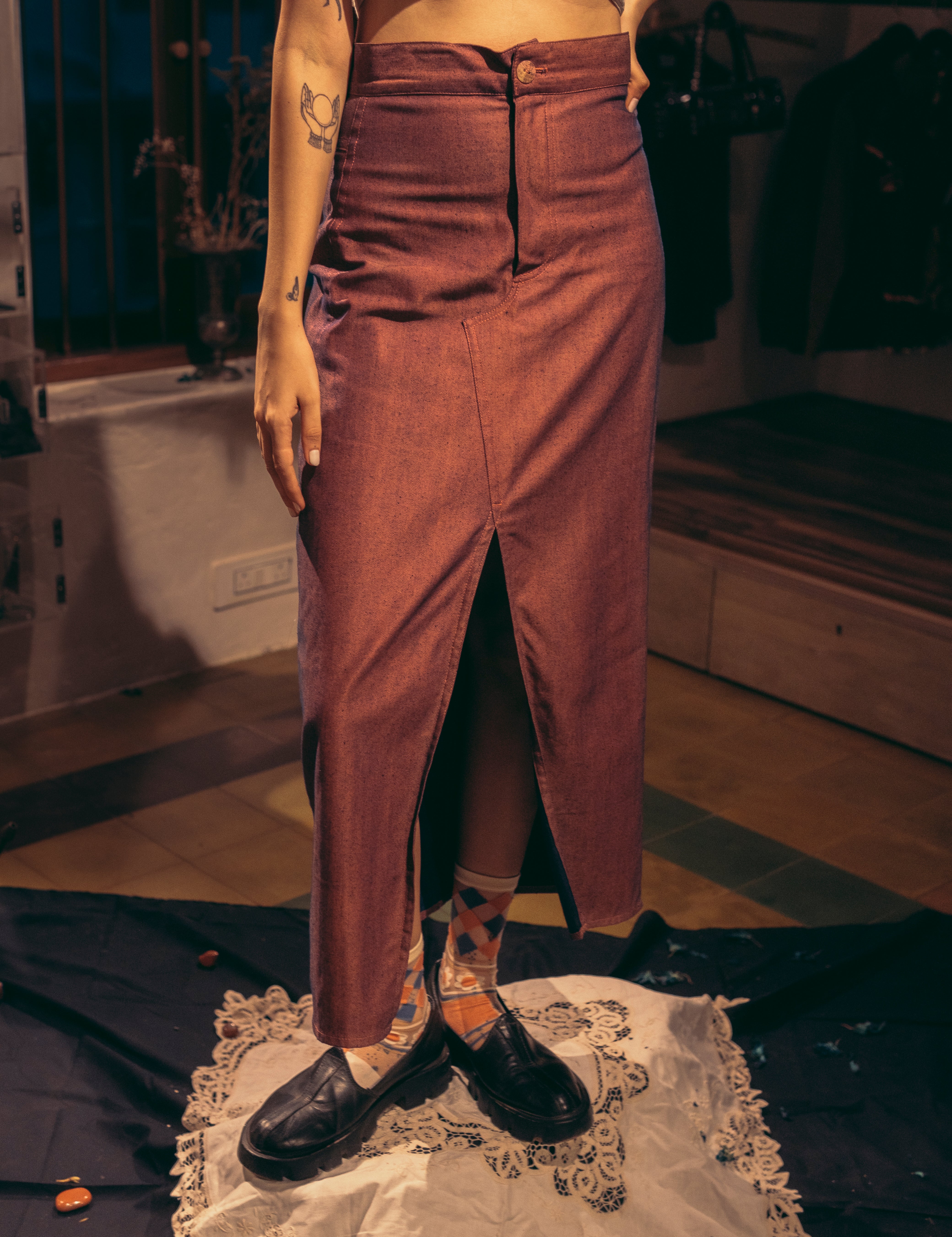 Roa - Wine Slit Skirt