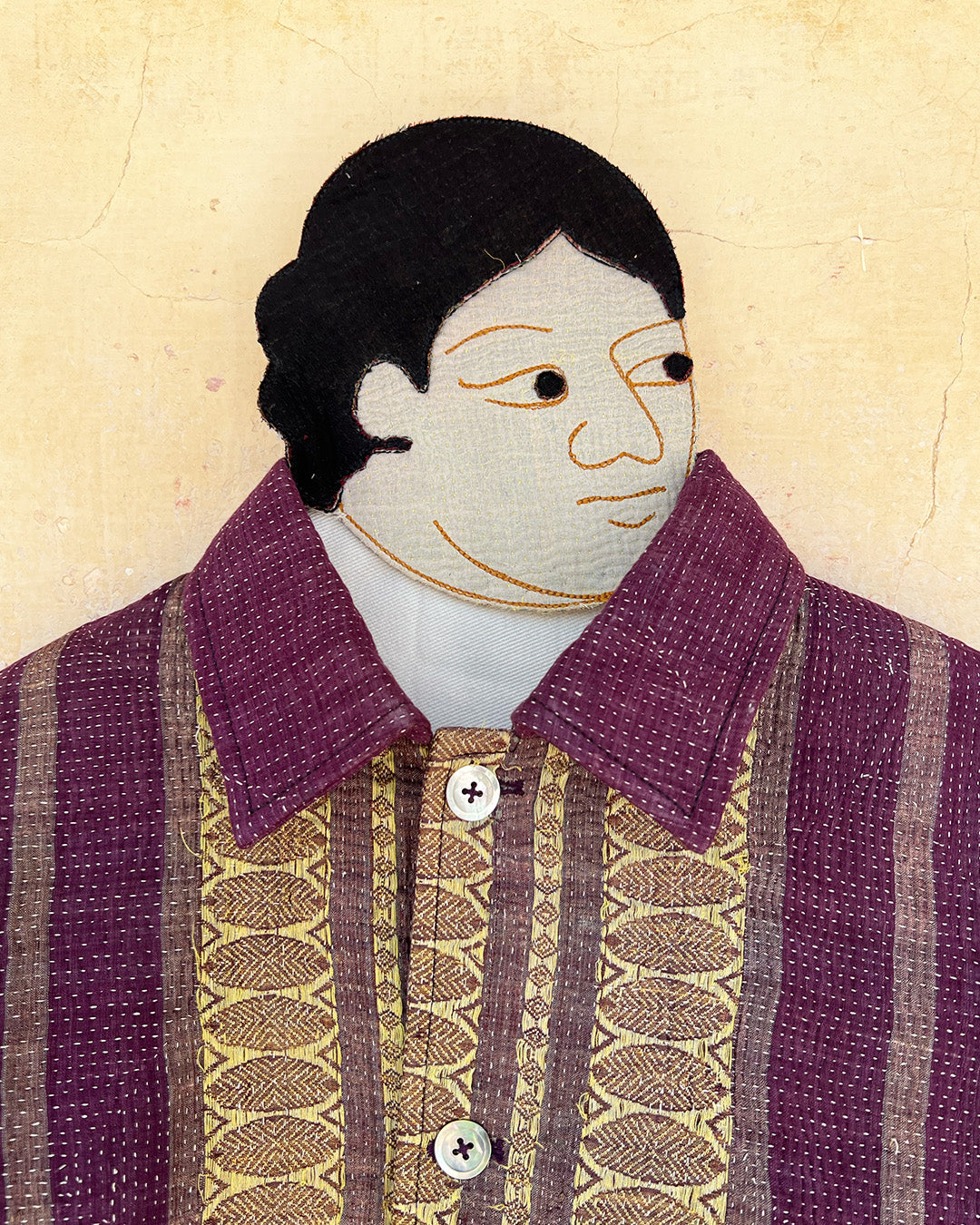 Traditional Japanese woodblock print of a person wearing a patterned kimono with a plain background Day-and-age-regal-jacket-two-extra-lives