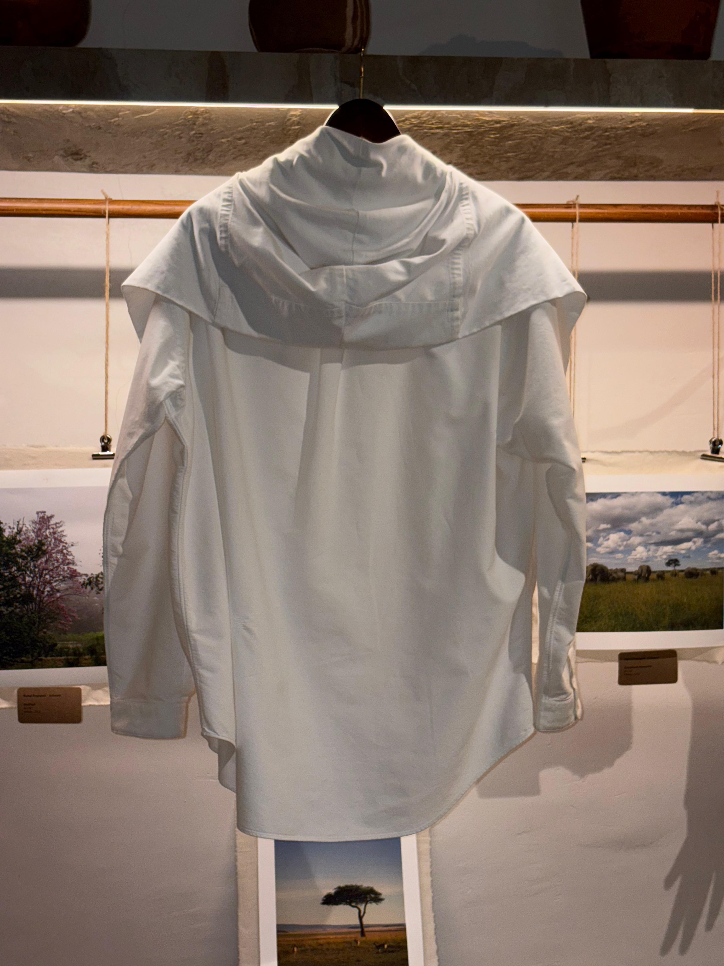 Light gray jacket on a mannequin against a neutral background From The Mind - Ralph Lauren Upcycled Shirt With A Hood From The Mind - Ralph Lauren Upcycled Shirt With A Hood From The Mind - Ralph Lauren Upcycled Shirt With A Hood-TWO-EXTRA-LIVES-1