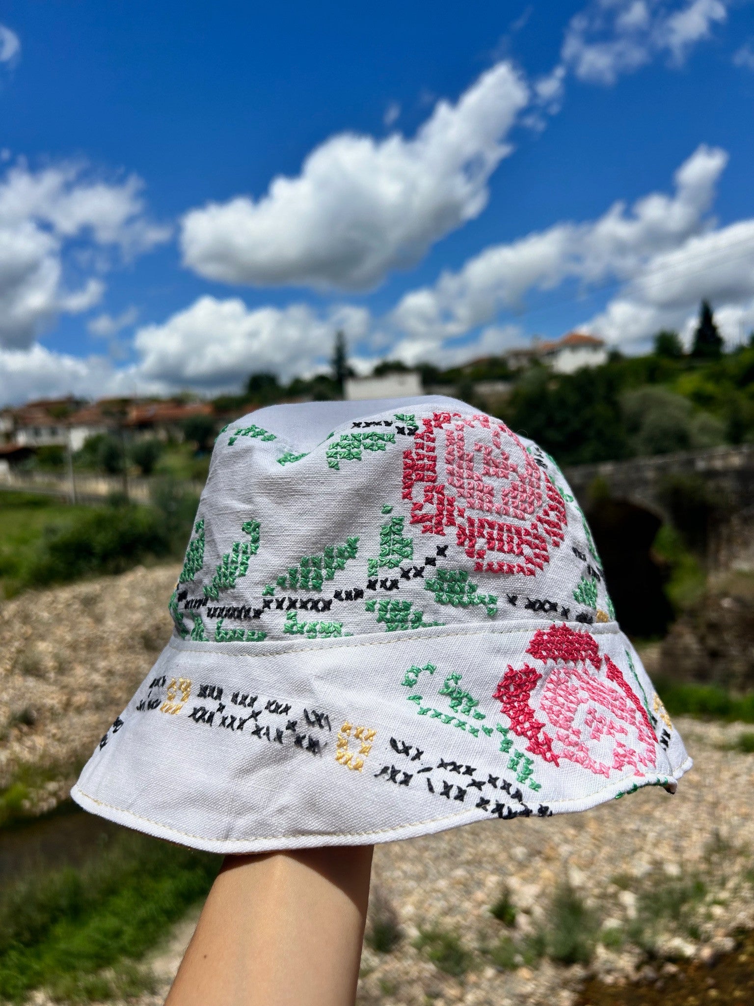 Grita Barbara Hat sold by two extra lives made using old table cloths from portugal