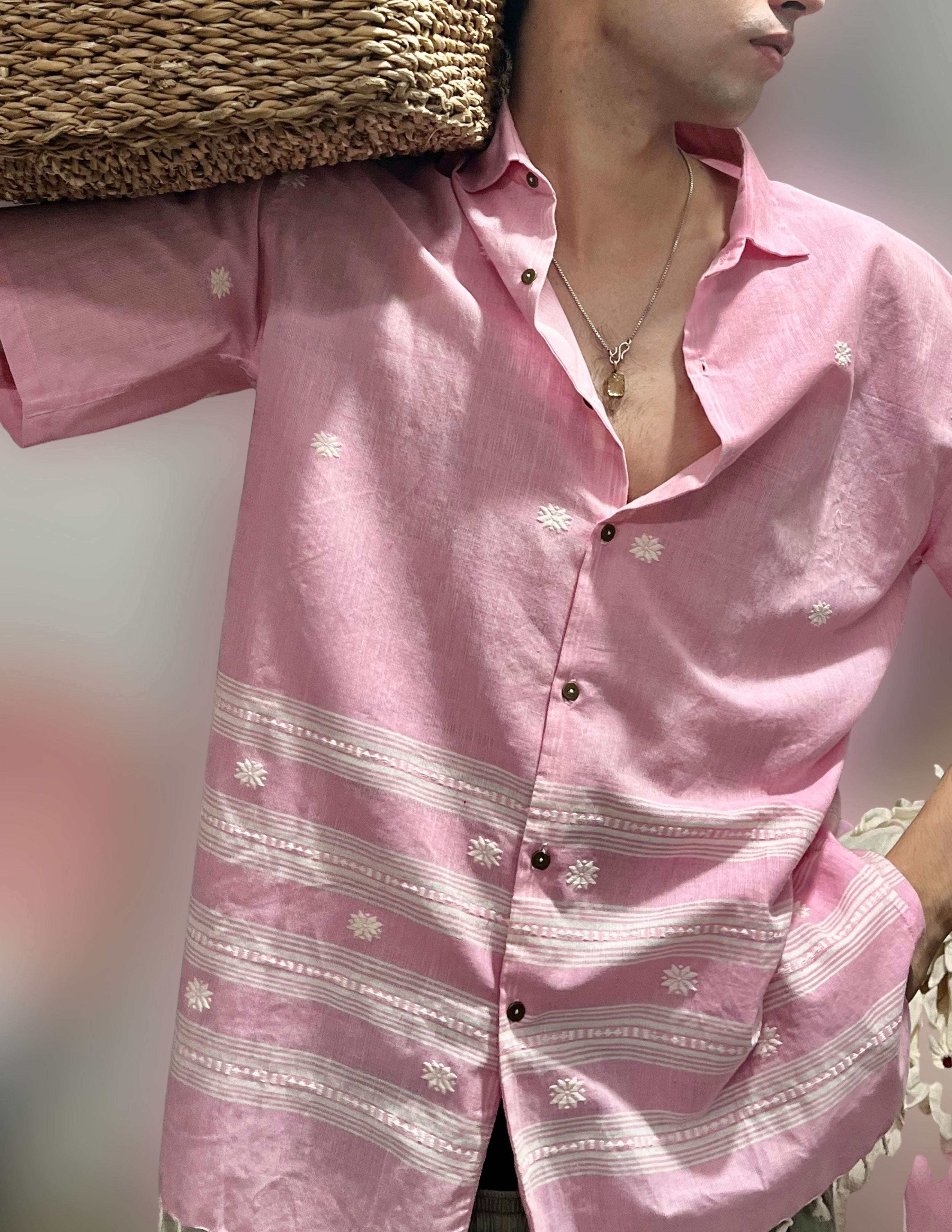 HELM - BY WOMEN WEAVERS IN ASSAM - PINK & CREAM