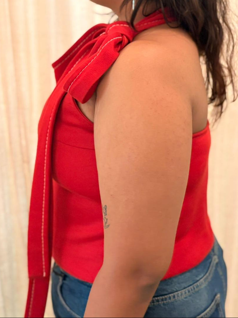 CHLOE RED HALTER NECK TOP