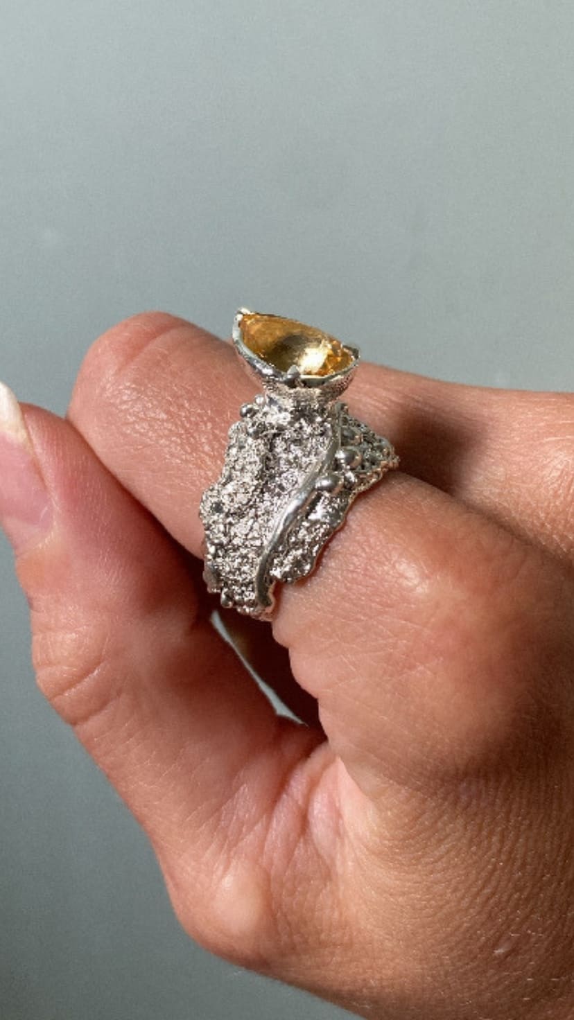 Silver 925 w CITRINE Golden tear ringh by Ojas studio sold by two extra lives