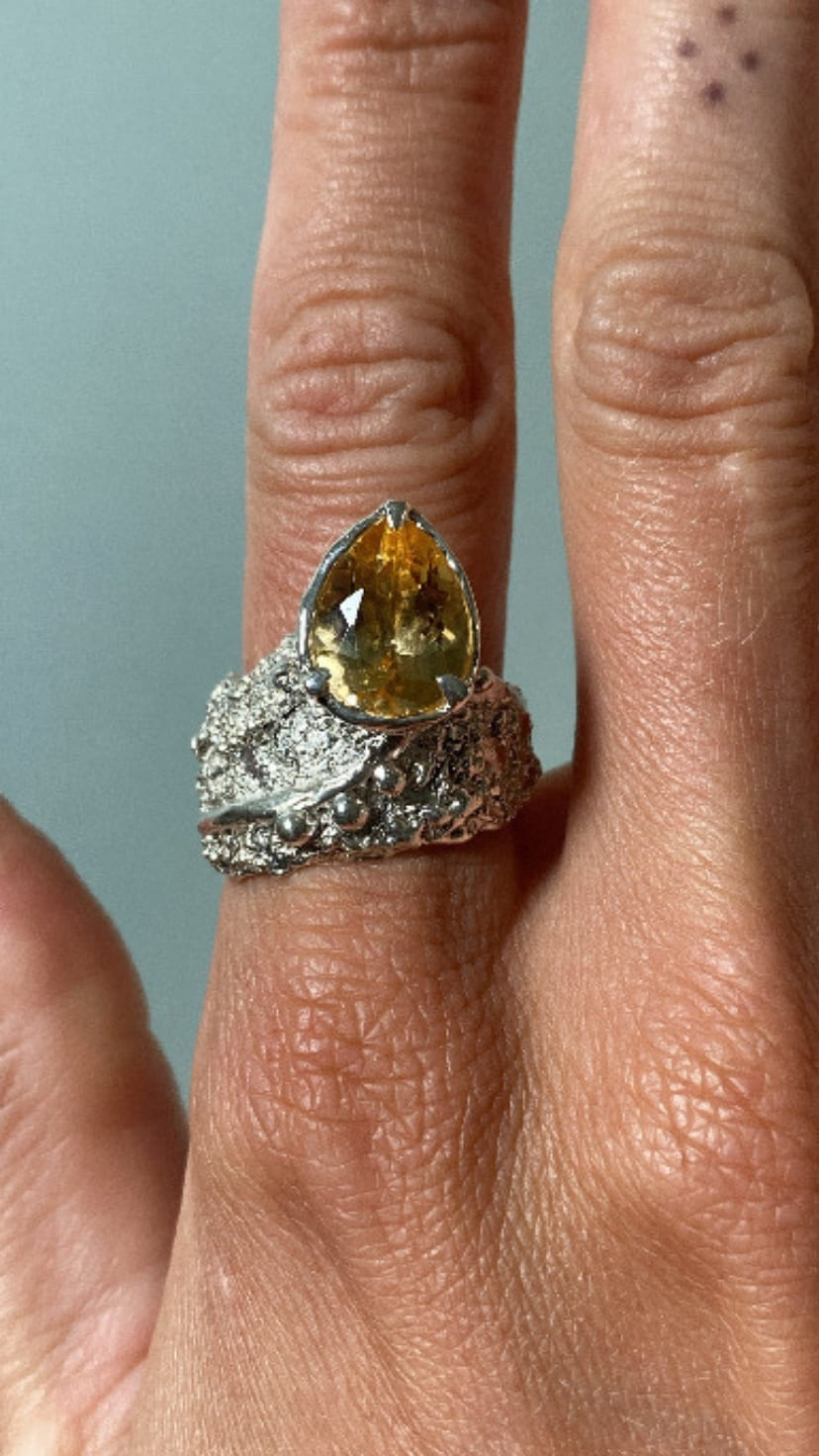 Silver 925 w CITRINE Golden tear ringh by Ojas studio sold by two extra lives