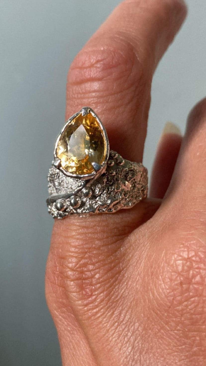 Silver 925 w CITRINE Golden tear ringh by Ojas studio sold by two extra lives