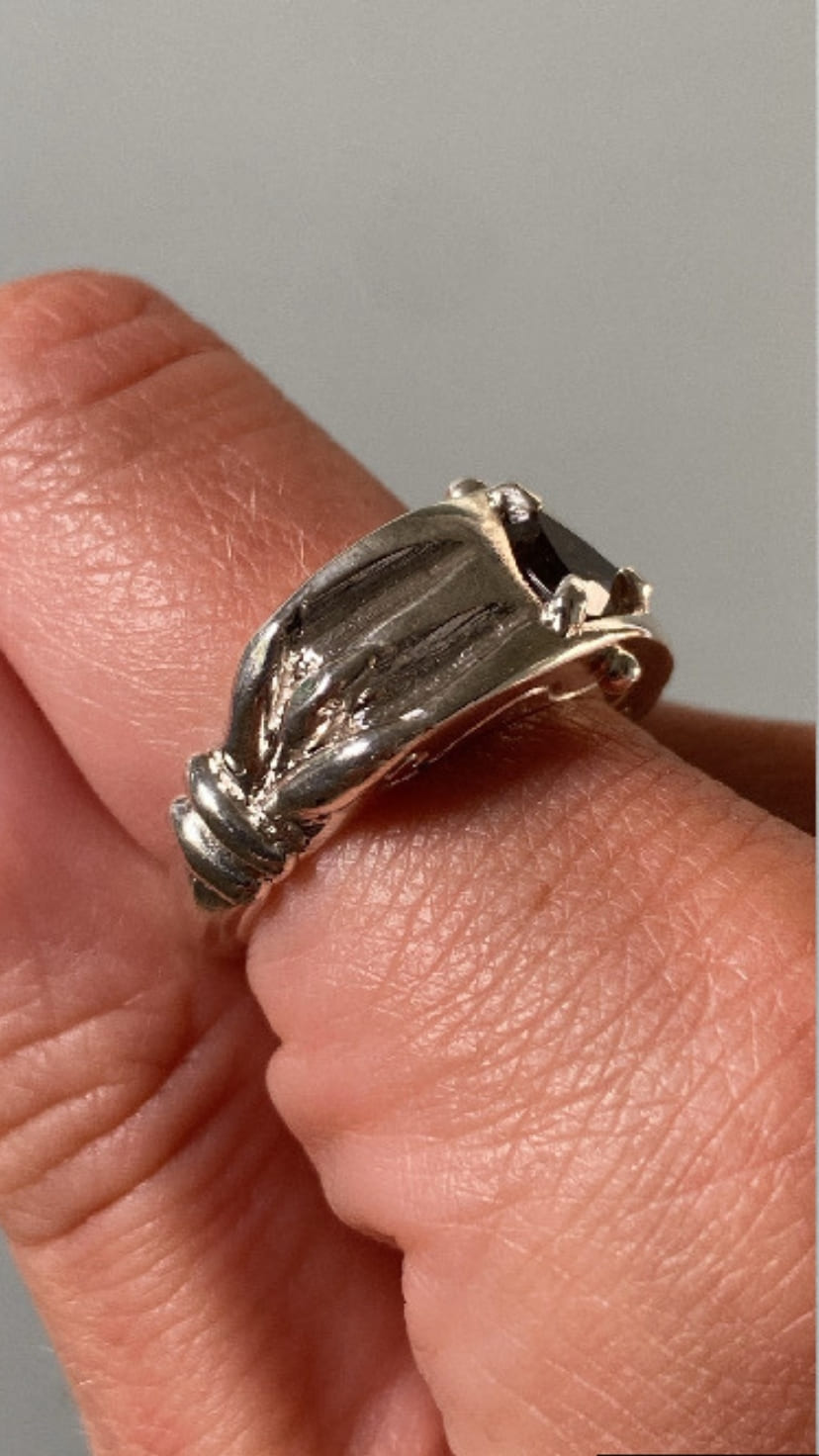 Silver 925 w SMOKY QUARTZ OJAS studio CLEOPATRA RING-TWO-EXTRA-LIVES