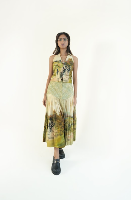 GODET CYCLE STORY HALTER TOP HANDWOVEN MULL