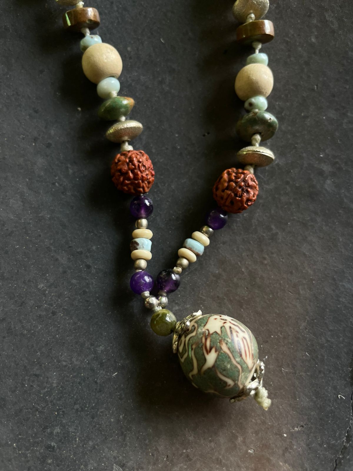 GIPSY CARAVAN - BONE CARVED (YAK) INLAID WITH TIBETAN TURQUOISE STONE