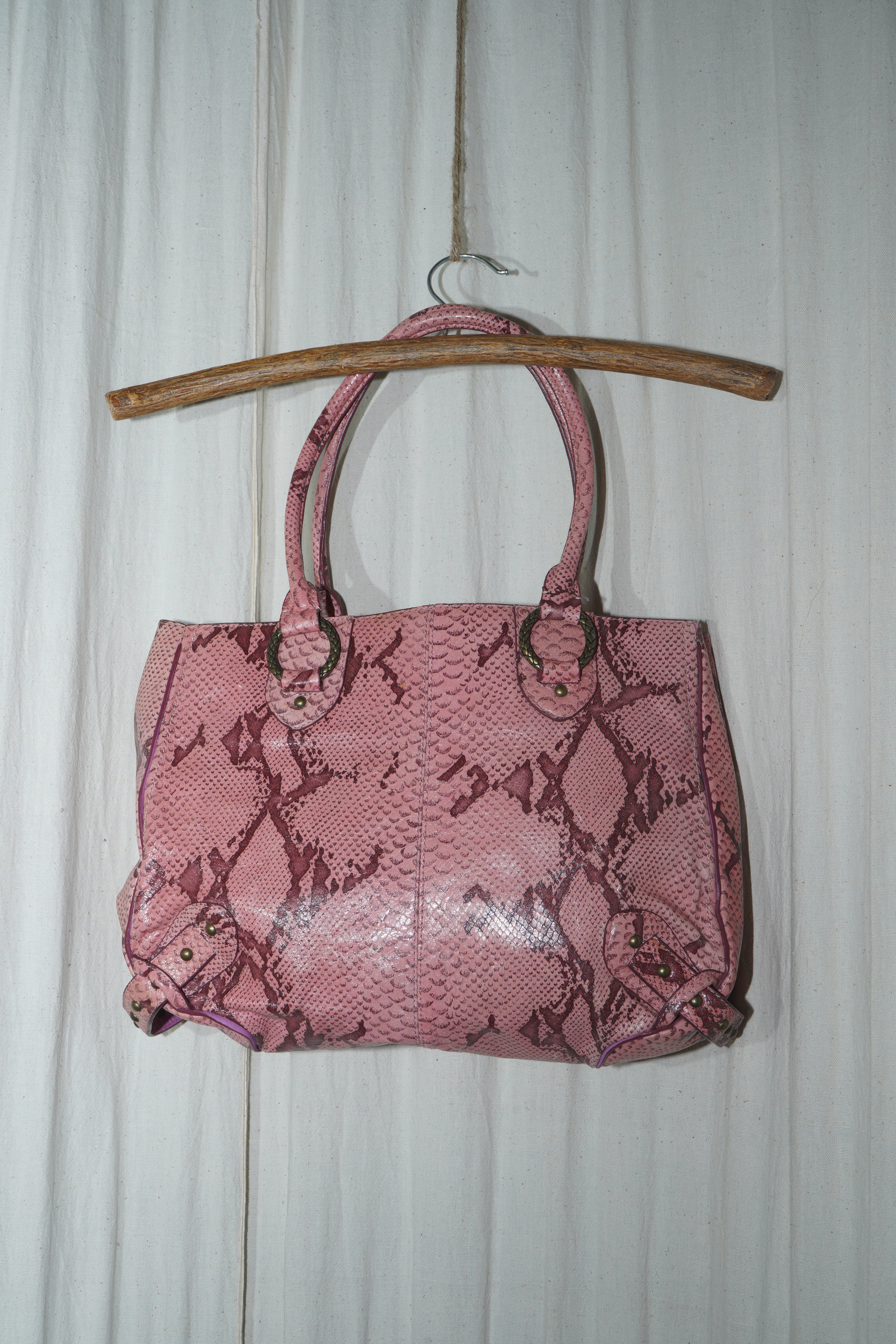 Just Cavalli - Pink Snake Etched Leather Bag