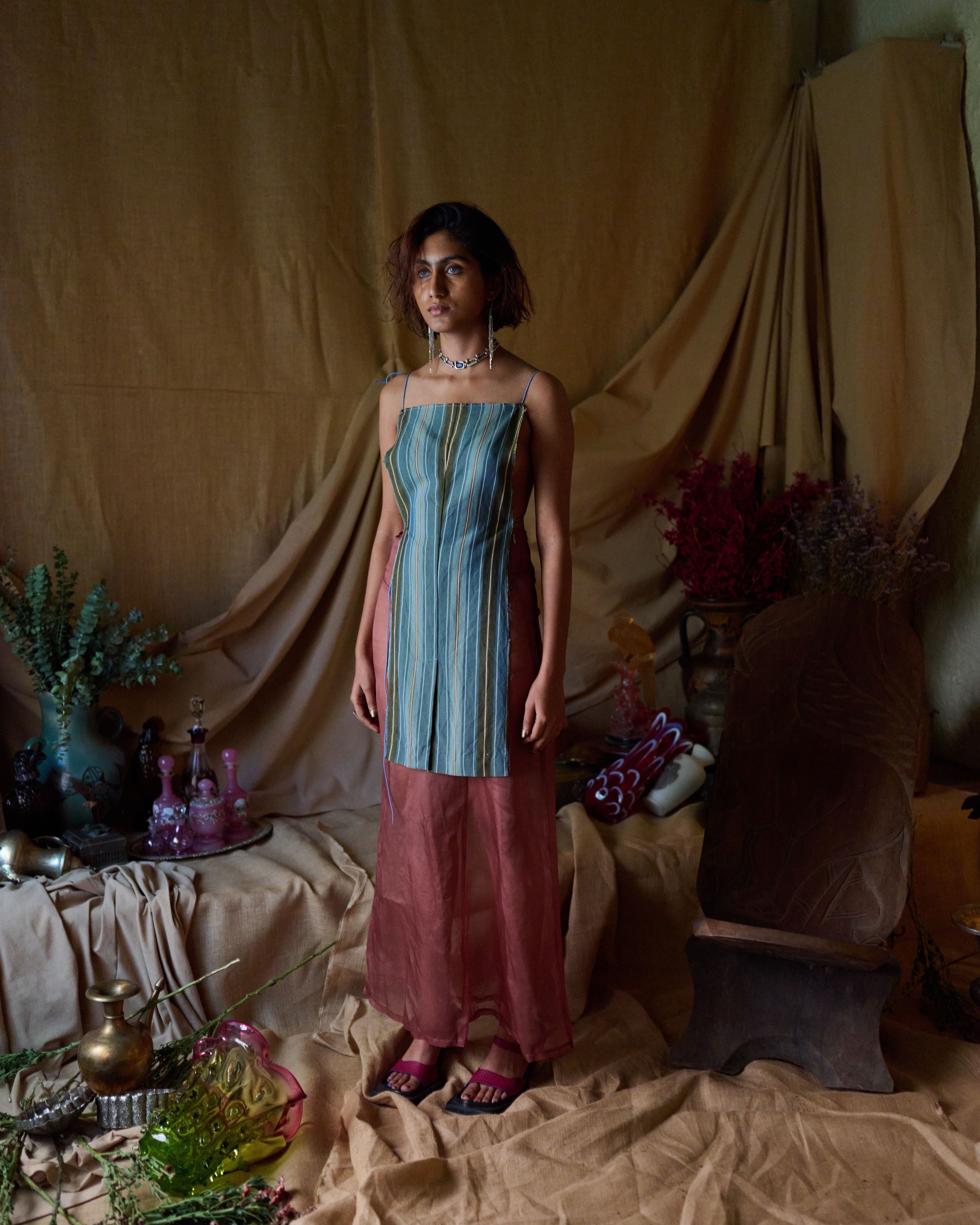 Twiggy Vintage - Top w paski z odkrytymi plecami